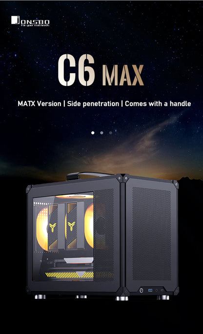 JONSBO C6 MAX Desktop M-ATX Case Type-c Side Transparent Handheld Portable Computer Small Chassis ATX Power Supply.