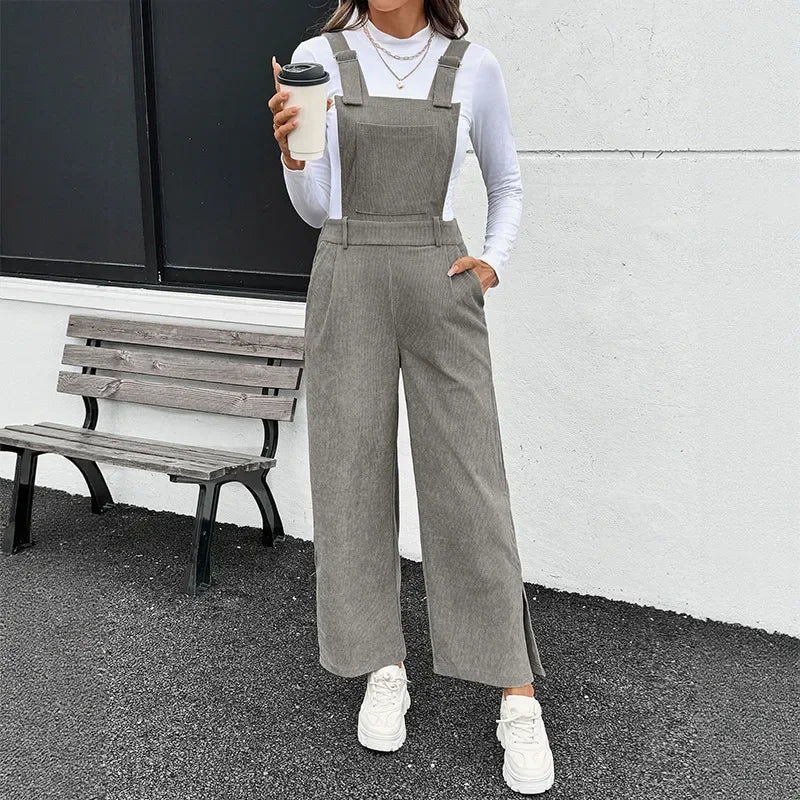 Adjustable Basic Velvet Overalls Women's Pure Color Simple Style Autumn New Arrival Fashionable Female Bib Pants.