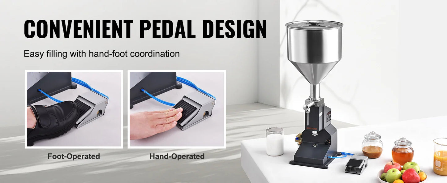 SucceBuy 5-50/100ml A02 Pneumatic/Manual Paste Liquid Filling Machine Bottle Liquid Filler Pedal for Water Juice Cosmetic Milk.