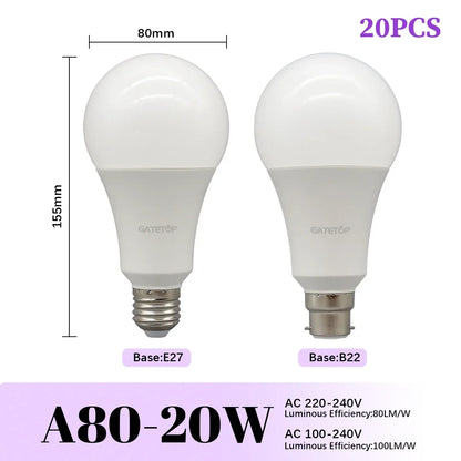 1/20PCS Led-lampe E27 B22 Energiesparlampen A60 A80 AC220V 230V 110V Licht 8W 18W 24W für Home Derection Wohnzimmer Beleuchtung