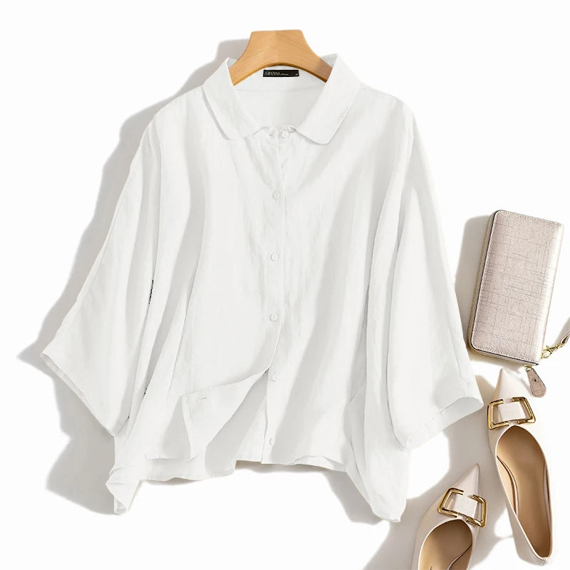 ZANZEA Summer Fashion Lapel Neck Shirt Women Elegant 3/4 Sleeve Blouse Work Buttons Down Tops Tunic Female Casual Loose Blusas