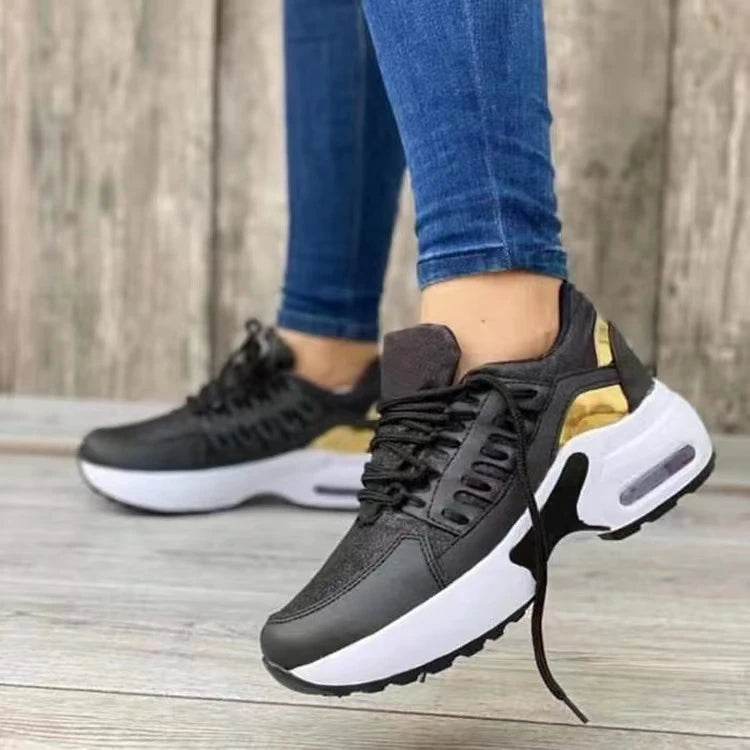 2025 New Ladies Sneakers Lace Up Wedge Heel Vulcanized Shoes Thick Sole Air Cushion Casual Shoes Large Size 43 Women's Shoes.