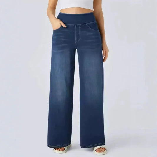 Washed Straight Leg Jeans Women's High Waist Denim Pants Comfortable Fit Long Trousers Cross-Border European Style.
