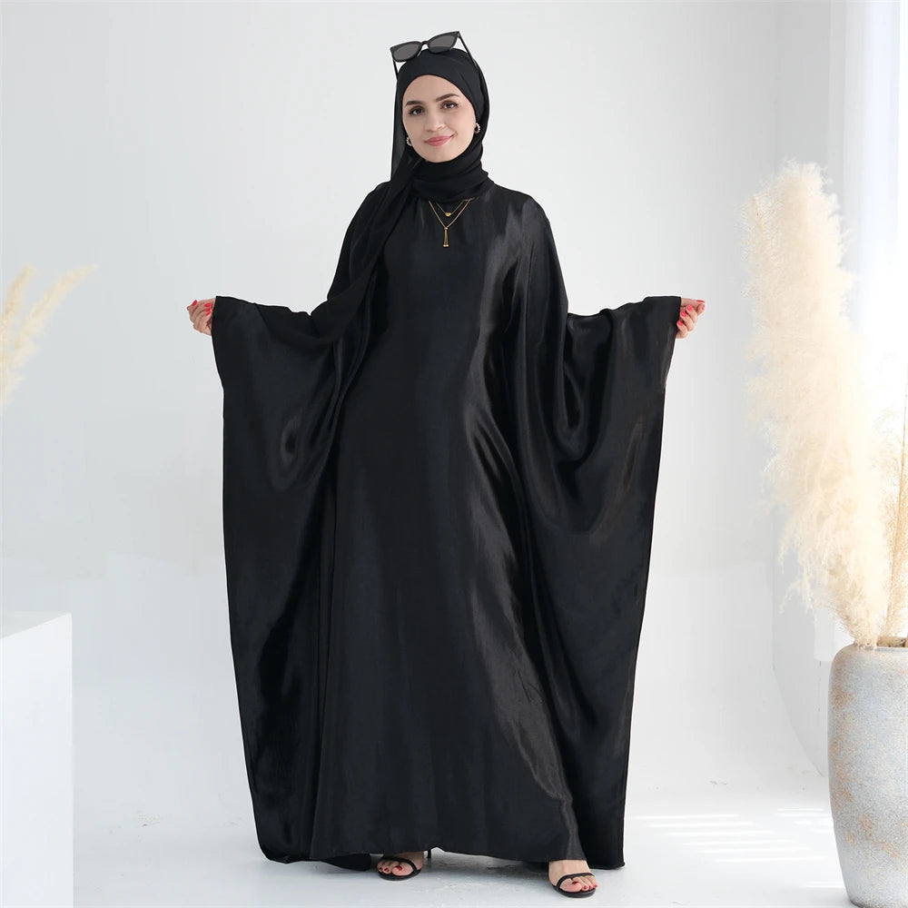 Eid Batwing Satin Shimmer Soft Crepe Abaya Dubai Luxury 2024 Islam Muslim Maxi Kaftan Dress Kebaya Abayas For Women Vestidos.