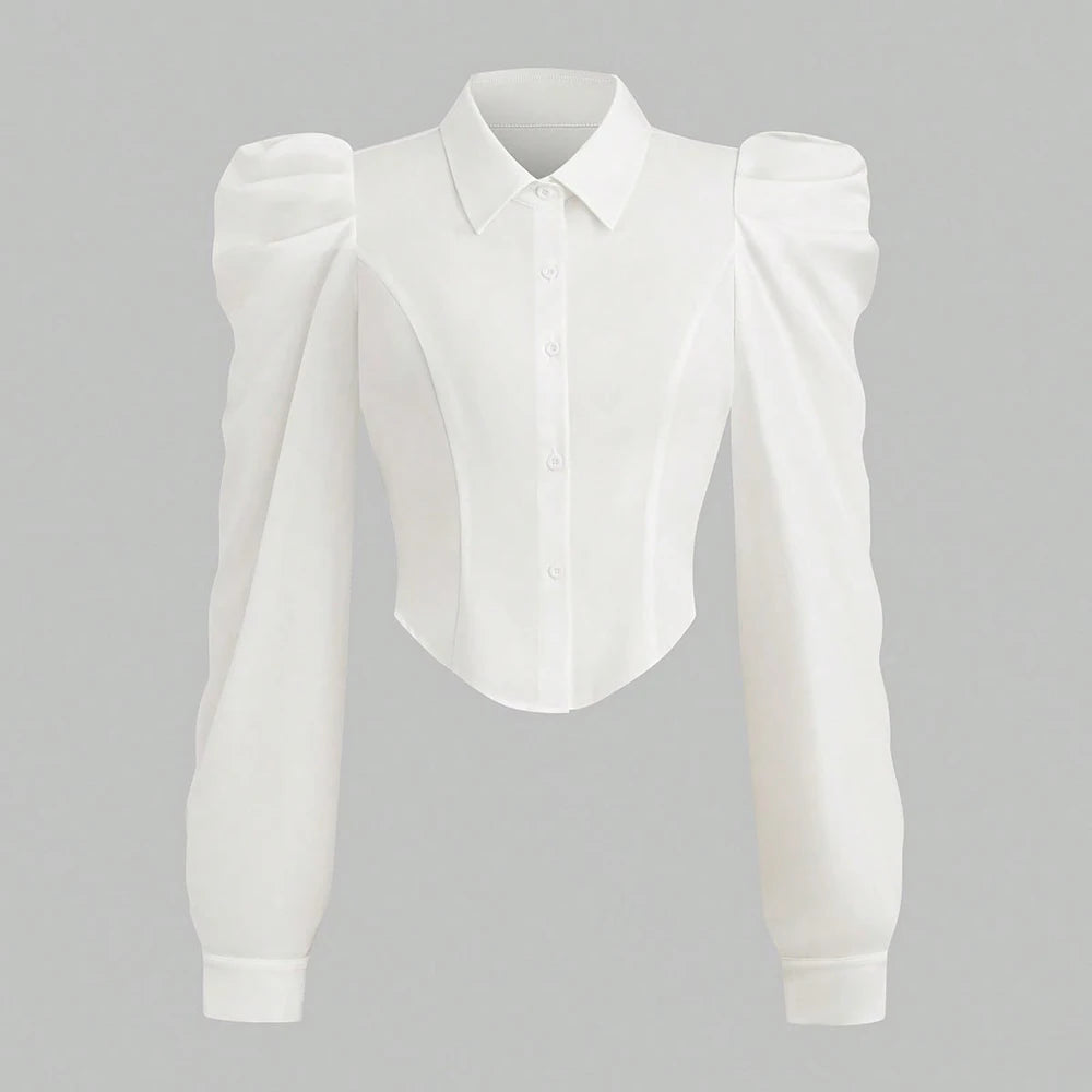 Plus Size Spring/Summer White Slim Fit Long Sleeve Shirt Solid Colour Fashionable and Versatile Office Wear Simple and Refined.