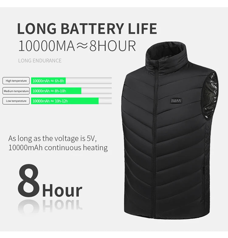 21 Zone Heating Vest Mens USB Infrared Thermal Jacket Smart Heated Clothes New Winter Cold-proof Thick Sleeveless Coat Hiking.