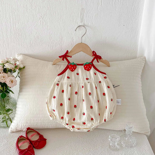 0-2Y Sommer Baby Mädchen Kleidung Erdbeere Druck Infant Mädchen Bodysuit Kleinkind Leibchen Ein Stück