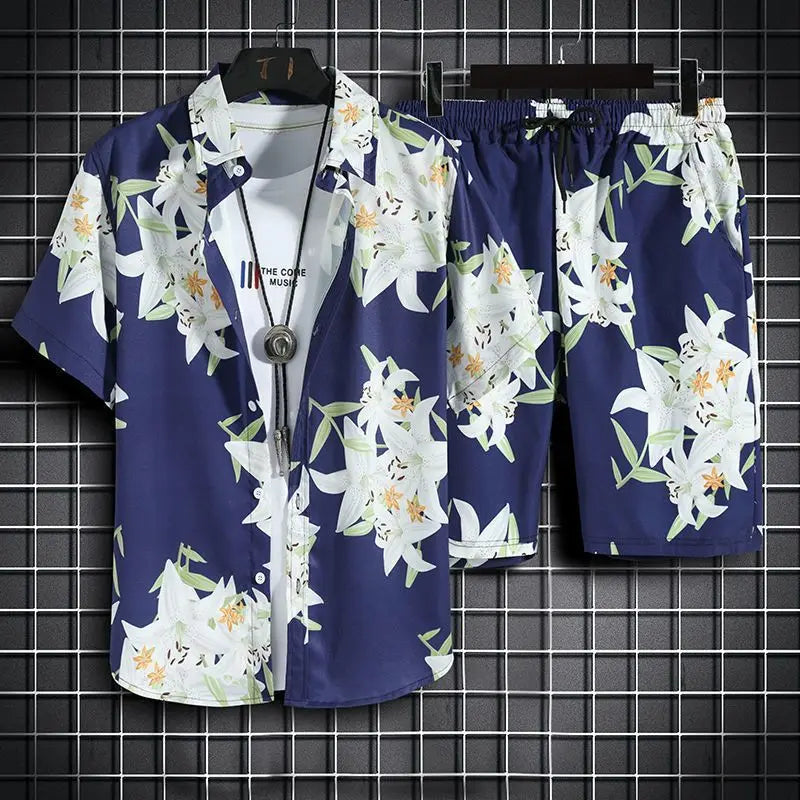 Beach Clothes For Men 2 Piece Set Quick Dry Hawaiian Shirt and Shorts Set Men Fashion Clothing Printing Casual Outfits Summer.