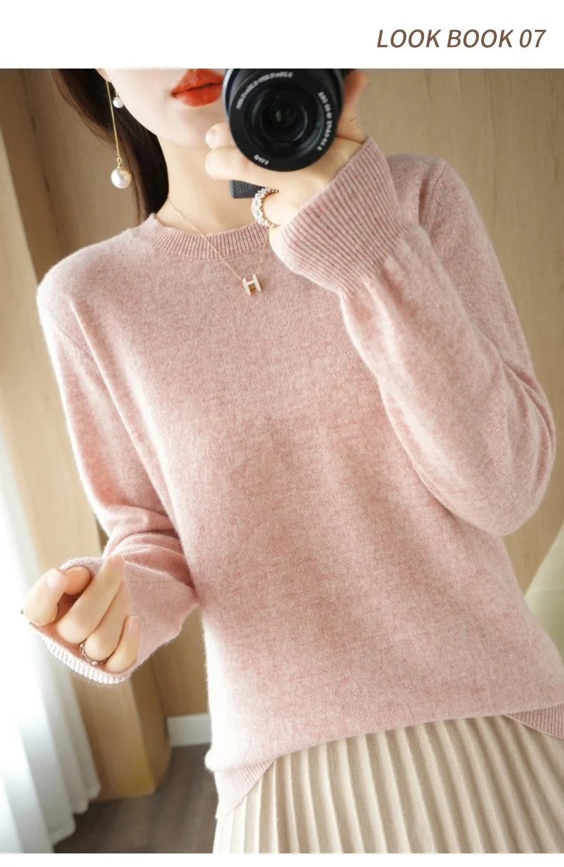 Herbst Winter frauen Pullover Oansatz Kaschmir Solide Pullover Schlank Bodenbildung Shirt Langarm Casual Grundlegende Pull Femme Pullover