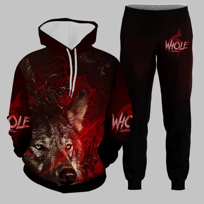 Men's Hoodie Set Funny 3D Wolf Print Hoodies Pants Sports Suit Autumn Winter Casual Sweatshirts 2 Piece Outfit Fashion Tracksuit.