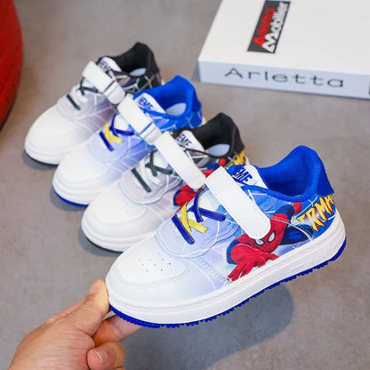 Disney Children's Casual Shoes Cartoon Boys' Breathable Fashion Sports Shoes Sneakers Pu Leather Blue White Shoes Size 26-37.