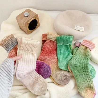 Winter Thick Warm Long Socks Gradient Wool Cashmere Kawaii Socks Women Thermal Floor Sleeping Socks New Year Gift Autumn 2024New.