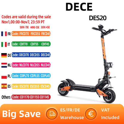 DECE DES20 Adult Electric Scooter 1200W Motor E-Scooter  48V13AH Battery 10 Inch Tire City Escooter.