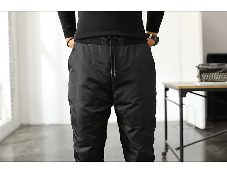 New Winter Thermal White Duck Down Pants for Men Loose Fit High Waist Warm Thickened Elastic Waistband Down Trousers Man PT-590.