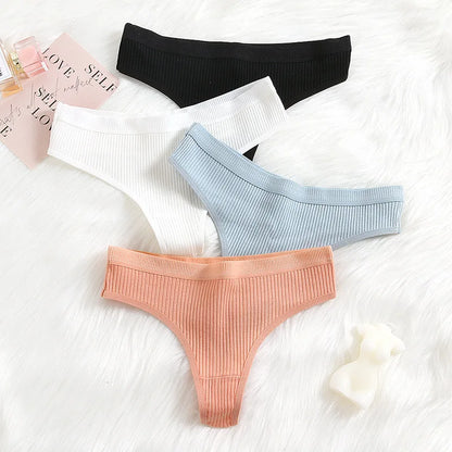 4Pcs Women's Panties Fashion Striped Thongs Soft Cotton Underwear Ladies Sexy Lingerie Sports Breathable G-Strings Cozy T-Back.