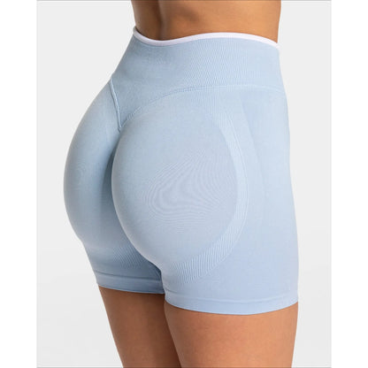 Women's Seamless Gym Solid Color Sports Shorts White Waist Tight High Waist Hip Lifting Yoga Pants Running Sports Shorts.