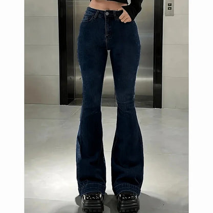 2025Mädchen Concise Ins Hohe Taille Ausgestellte Jeans Weibliche Stretchy Bootcut Denim Hosen Frauen Einfarbig Dünne Schlaghosen