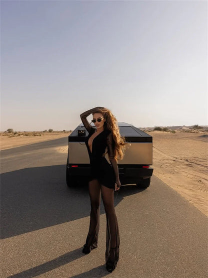 Mozision Deep V Neck Long Sleeve Sexy Jumpsuits Women Autumn Winter Patchwork See Through Ruched Club Party Jumpsuit Female