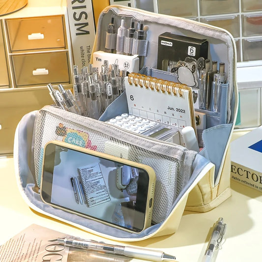 Waschbarer Federmäppchen-Organizer, großes Fassungsvermögen, mehrere Fächer, Netztasche, Aufbewahrungstasche für Schule, Büro, Reisen, Unisex-Geschenk.