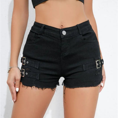 Women Denim Shorts High Waist Broken Holes Patchwork Tassel Ultra-Short Pants Trend Streetwear Female New Casual Straight Trunks.