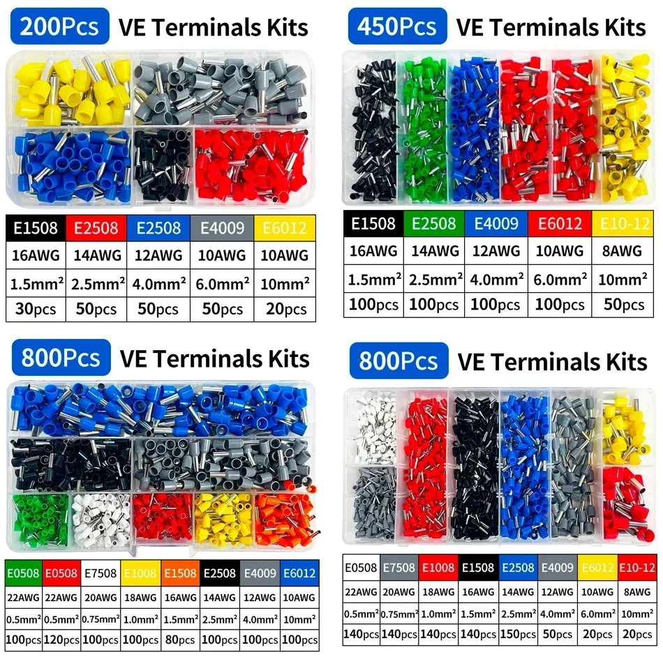 200–1900 Stück isolierte Anschlüsse für elektrische Rohre, VE-Rohr-Crimp-Anschlüsse, Drahtkabel-Anschluss, Aderendhülsen, Anschlussklemmen.