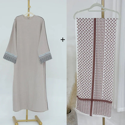 Linen Closed Abaya Keffiyeh Muslim Dress Printed Abayas for Women Dubai 2025 Luxury Turkey Ramadan Islamic Clothes Kaftan Robe