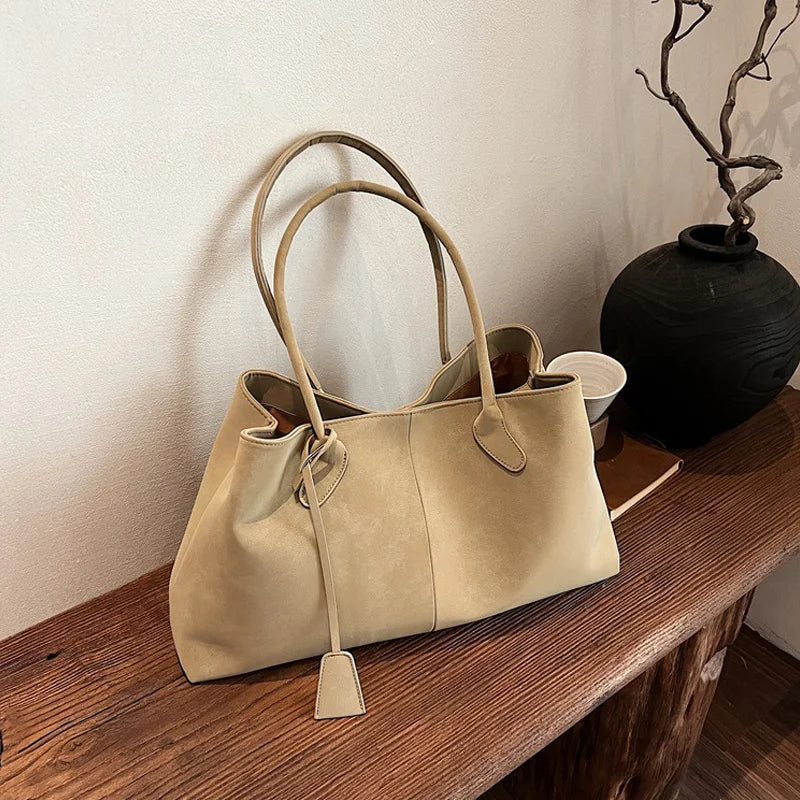 Korean Style Casual Suede Shoulder Bag for Girls Large Capacity All-match Shoulder Pouch Handbag Underarm Tote Storage.
