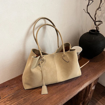Korean Style Casual Suede Shoulder Bag for Girls Large Capacity All-match Shoulder Pouch Handbag Underarm Tote Storage.