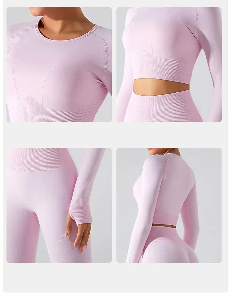 Women's Seamless Long Sleeve Top Yoga Shirts Running T-Shirt Workout Running Fitness Gym Sports Top Training Crop Top Solidcolor.