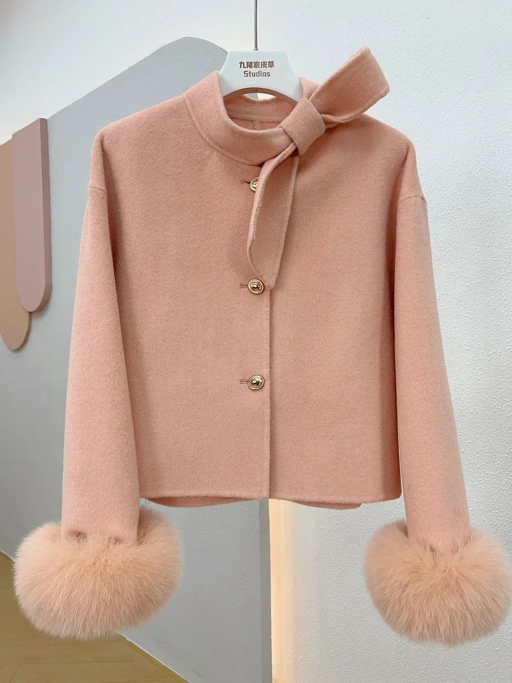 Woll mantel Damen neue Winter Natur fuchs Pelz Manschette Outwear Damen mantel Kaschmir Wolle Wolle Frauen Luxus jacke.