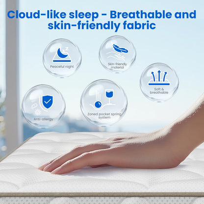 AUTHMIC 7-Zonen-Taschenfederkernmatratze aus Naturlatex-Memory-Schaum, 140 x 200 cm, 90 x 200 cm, orthopädisches Rückenstützbett