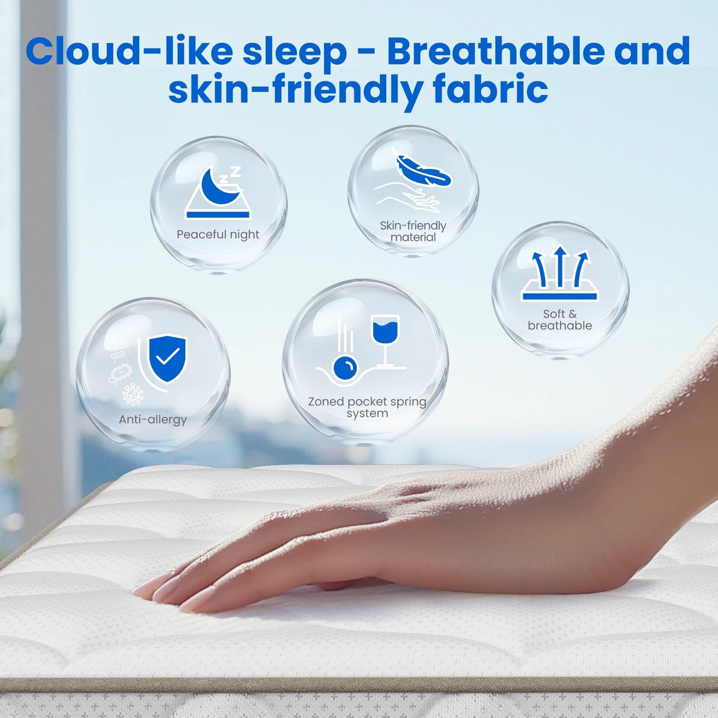 AUTHMIC 7-Zonen-Taschenfederkernmatratze aus Naturlatex-Memory-Schaum, 140 x 200 cm, 90 x 200 cm, orthopädisches Rückenstützbett