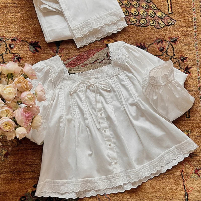 Sweet Spring Autumn Pure Cotton Women's Long Sleeve Pajama Set Loose Female Sleepwear Suits Royal Pyjama Home Wear Plus Size.