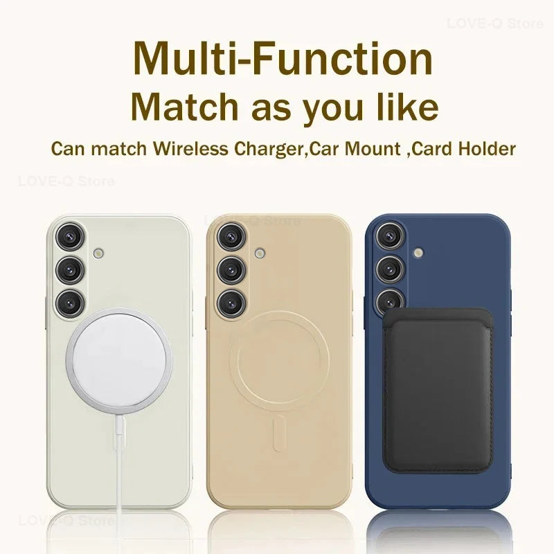 For Magsafe Magnetic Wireless Charge Case For Samsung Galaxy S25 S24 S23 Ultra Plus FE S25Ultra Soft Cases Liquid Silicone Cover.
