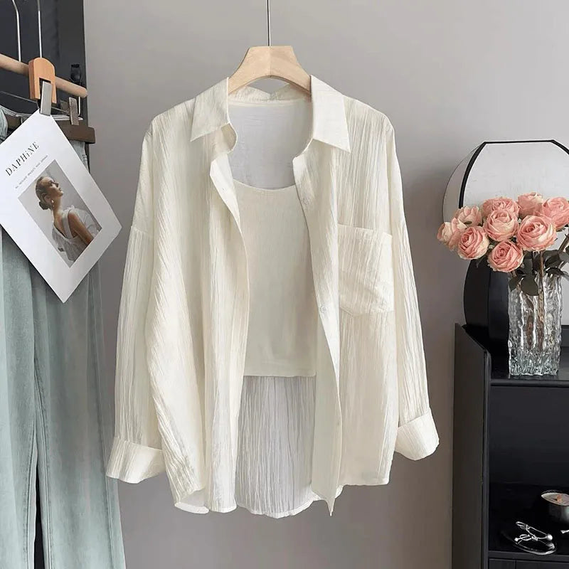 Women's Summer Sun Protection Shirts Casual Loose with Pocket Chiffon Blouses Female Korean Chic Thin Breathable Slimming Shirt.