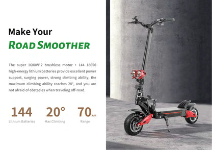 DECE DES20 Adult Electric Scooter 1200W*2 Motor E-Scooter  52V18AH Battery 10 Inch Tire City Escooter.
