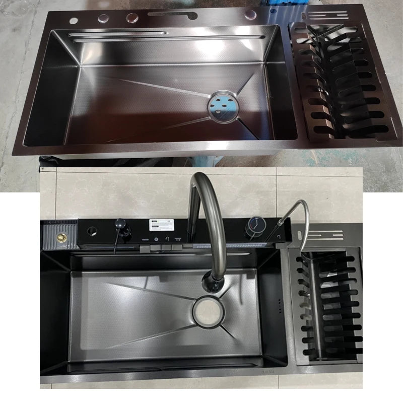 100cmx46cm Whale-Style Large Single-Bowl Kitchen Sink with Dish Rack Digital Faucet Integrated Dishwasher Multi-Functional