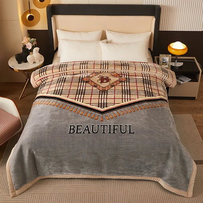 4.5kg Home Thicken Quilt Comforters Winter Warm Raschel Plush Blanket Print Throw Double Layer Fluffy Soft Quilt 200x230cm 이불 이불
