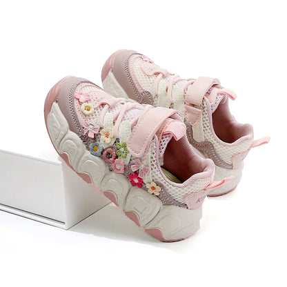 Girls Flowers Sports Shoes Children Princess Embroidered Running Shoes Air Mesh Girls Casual Sneakers Summer 2025 New.