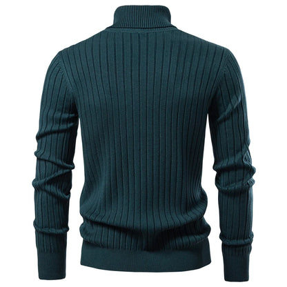 AIOPESON Men's Turtleneck Sweater Solid Color with Striped Pullover Warm Knitwear Winter Basic Casual High Quality Sweater Male.