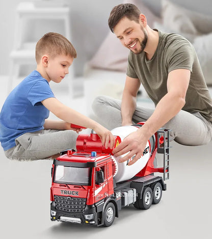 1/24 Electric Mixer Truck Toys Model Car Alloy Diecast Engineering Vehicles Doors Opened Sound Light Pull Back Toy Gift for Kids.