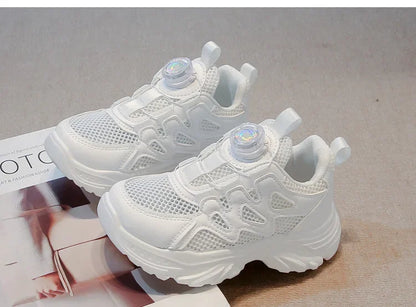 Kids Running Shoes Rotating Button Children Sports Shoes Mesh Breathable 2025 Brand New Children Sneakers Thick Comfortable.