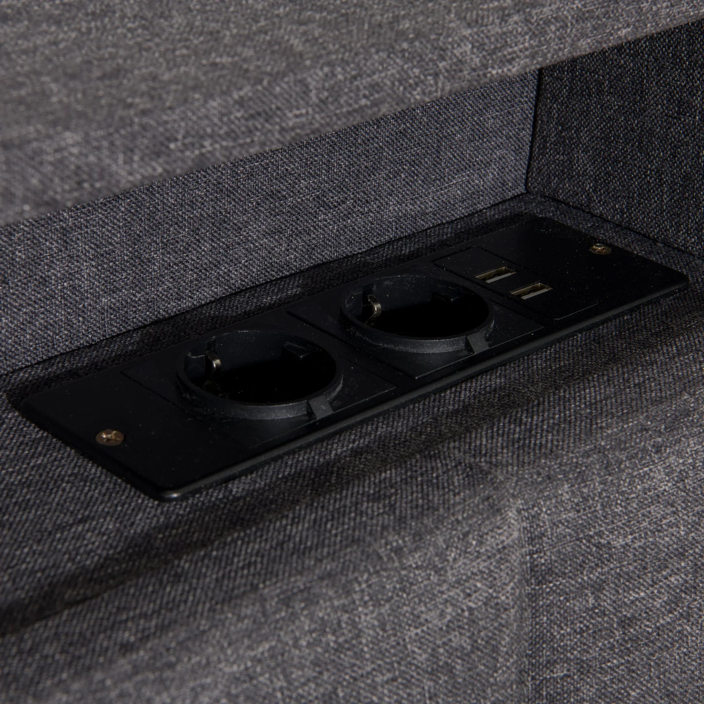 Lazyspace gepolstertes Doppelbett, Bettgestell 160/140 x 200 cm, Kopfteil mit Stauraum, USB-Aufladung und LED-Licht, keine Matratze