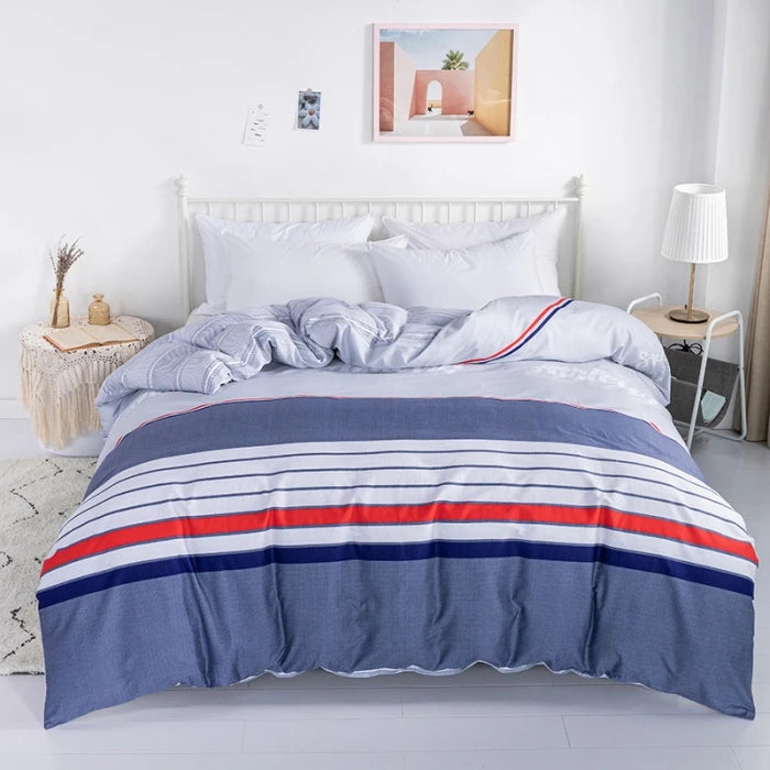 3PC 100% Cotton Duvet Cover Set Striped Printing 1PC Duvet Cover 2PC Pillowcase Cotton Soft Skin Friendly Bedding.