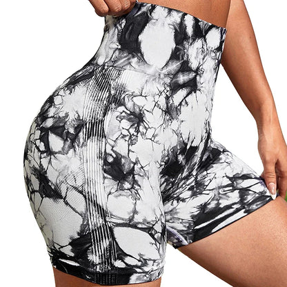Tie-Dye Yoga Shorts for Women High Elastic Gym Shorts Push Up Sports Shorts Running Workout Fitness Women Short Sports Leggings.