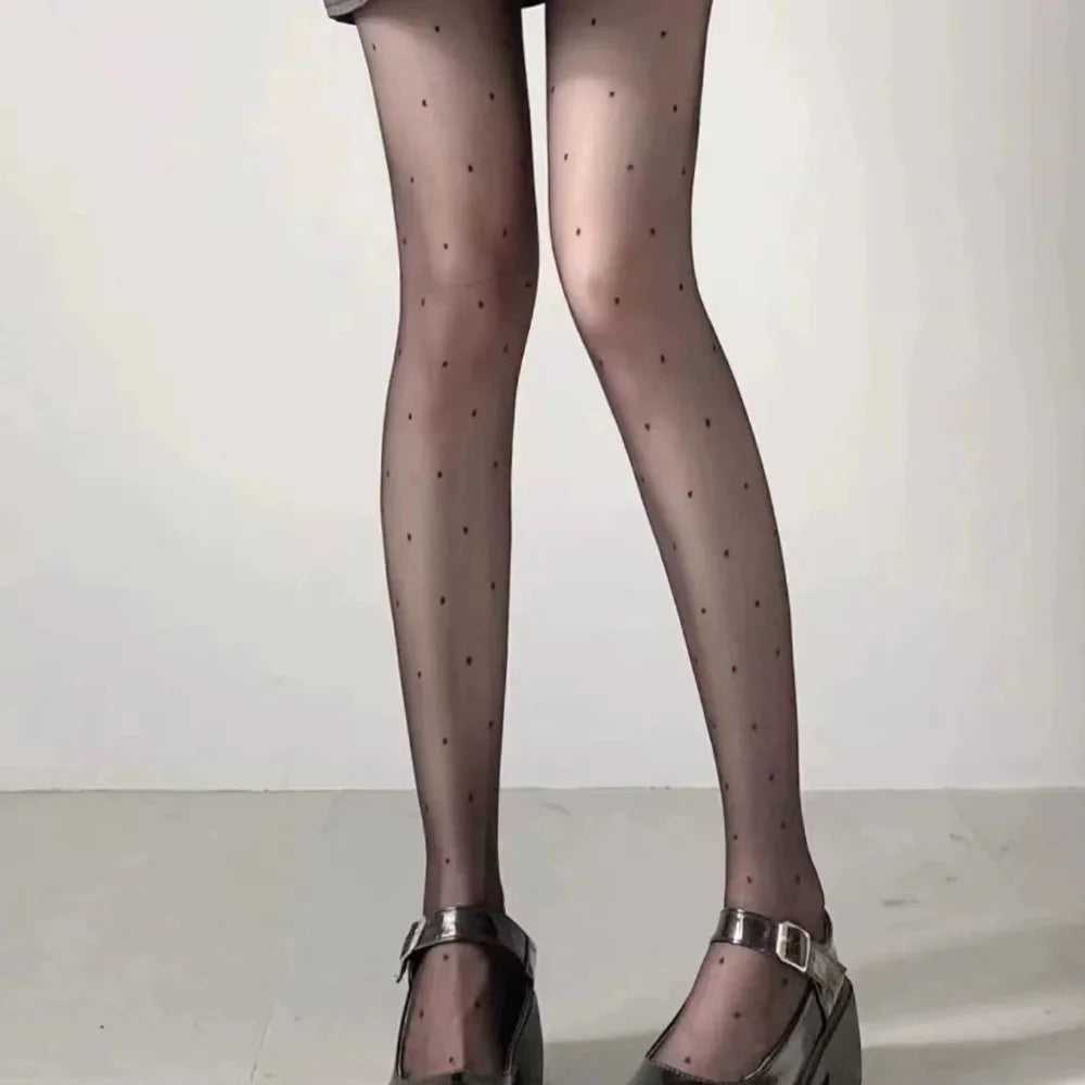 Sexy Dot Printed Women's Tights Black High Waist Elastic Pantyhose Ultra-Thin Translucent Soft Leggings Anti-hook Silk Socks.