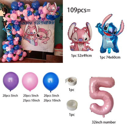 1set Disney Lilo & Stitch Thema Geburtstag Party Luftballons Bogen Girlande Kette Kit Kinder Aufblasbare Spielzeug Globos Geschenke liefert.
