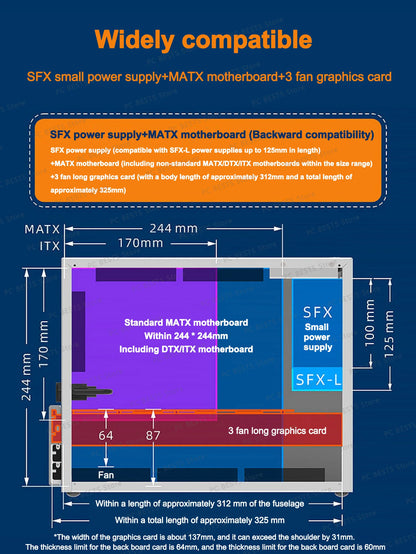 ZZAW C2 C2P M-ATX Computer Case Side Transparent MINI-ITX All Aluminum Desktop Office Small Chassis Supports Long Graphic Card.