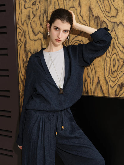 FSLE 【Premium-Serie】Herbst-Urlaub, lockeres Set, Oberteil, Hose für Damen, 2025, Neuankömmling, V-Ausschnitt, schickes, elegantes zweiteiliges Set, altes Geld