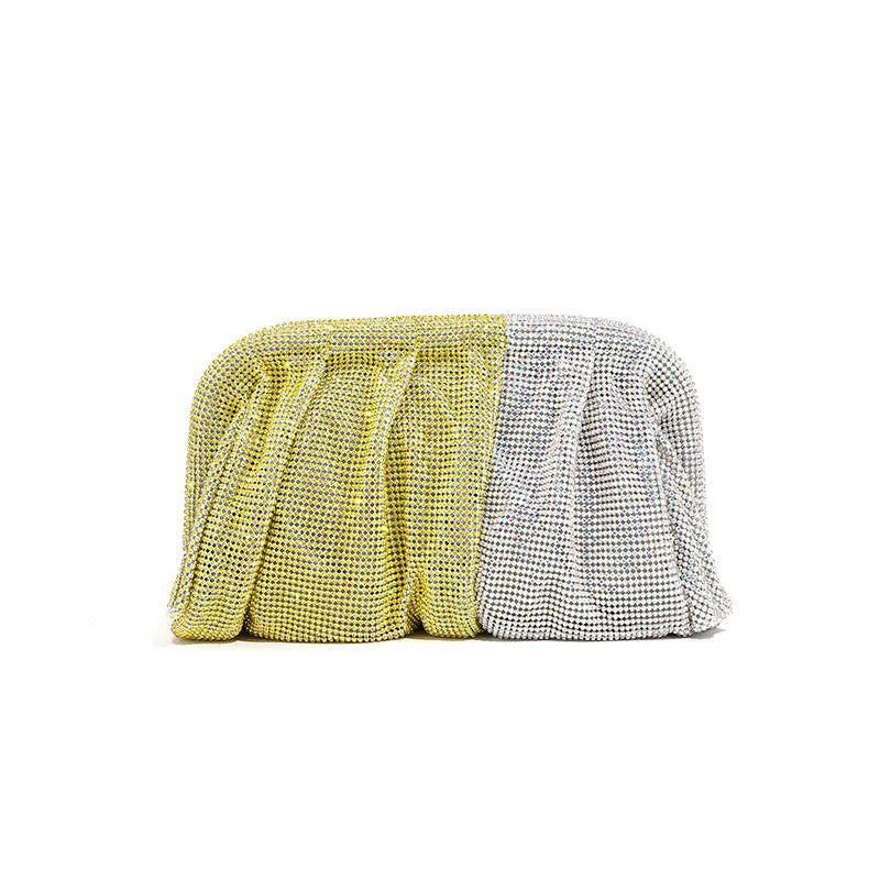 Premium Handmade Diamond-encrusted Clutch Bag Pleated Chain Rhinestone Cloud Clip Dinner Bag Single Shoulder Oblique Span Bolsos